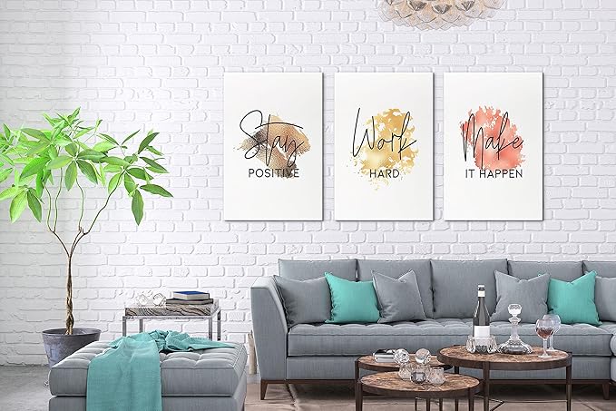 SHMAO Office Canvas Wall Art Motivational Wall Decor, 3 Piece Stay Work Make Print Pictures for Office Wall Decor Women Inspirational Framed Artwork Home Office Decor 20”x30”x3 Panels
