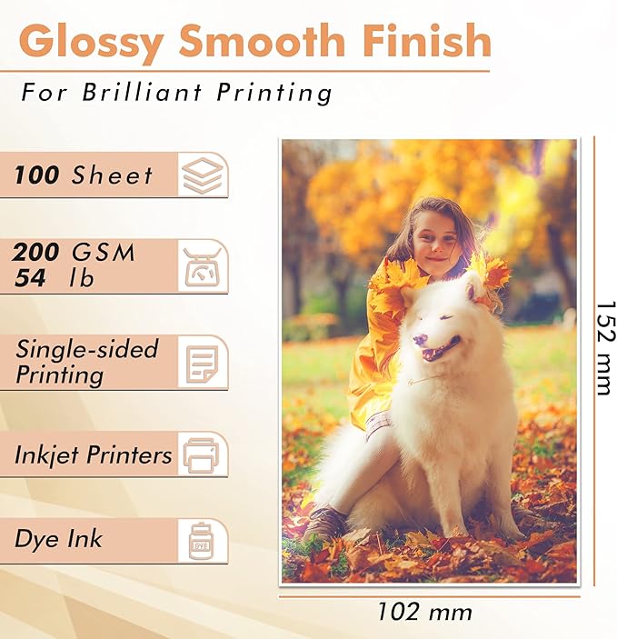Koala Glossy Inkjet Photo Paper Thick 4X6 Inches 100 Sheets 54lb Picture Paper for Inkjet Printer Use DYE INK 200gsm