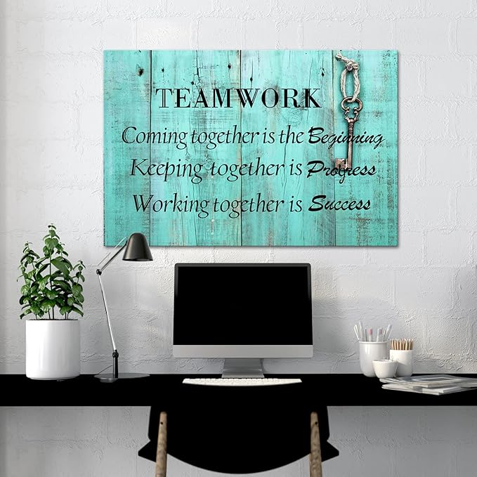 KREATIVE ARTS Large Teamwork Definition Office Quotes Sayings Words Art Wall Decals Canvas Quotes for Dorm Motivational Wall Art Success Quote Teal Pictures Ready to Hang 24x36in
