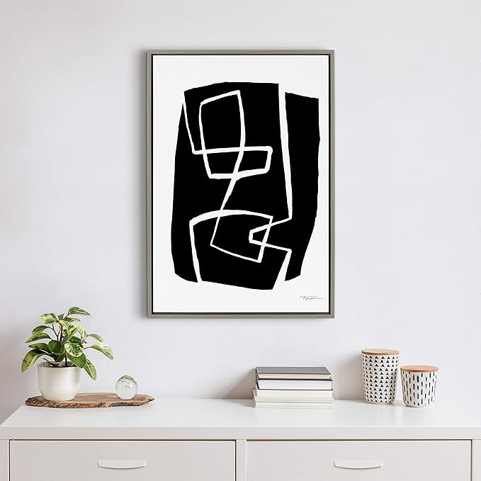 Kate and Laurel Sylvie Modern Meeting Forms Framed Canvas Wall Art by Statement Goods, 23x33 Gray, Contemporary Abstract Art for Living Room, Office, Or Entryway