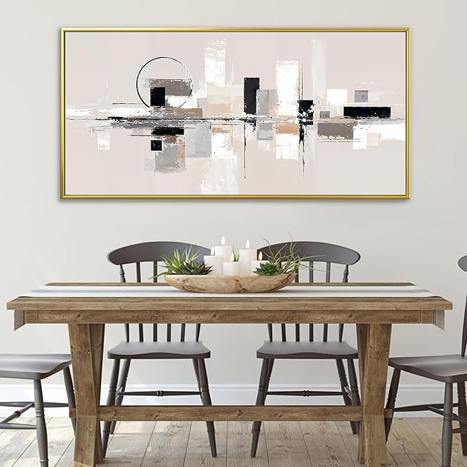 QSQ Large Gold Framed Wall Art For Living Room Painting Black White Wall Art Prints Minimalist Grey Brown Abstract Art Modern Canvas Art Wall Decor Picture For Bedroom Office Home Decor 29" × 58"