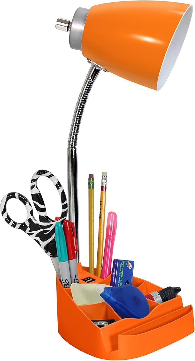 Limelights LD1056-ORG Desk Lamp Organizer with iPad Tablet Book Stand and USB Charging Port, Orange