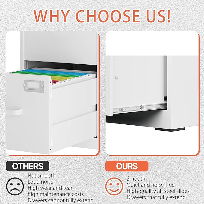 2 Drawer File Cabinet,Metal Vertical File Storage Cabinet with Lock, Printer Stand,Home Office Steel for A4 Letter/Legal Size, Assembly Required(White)