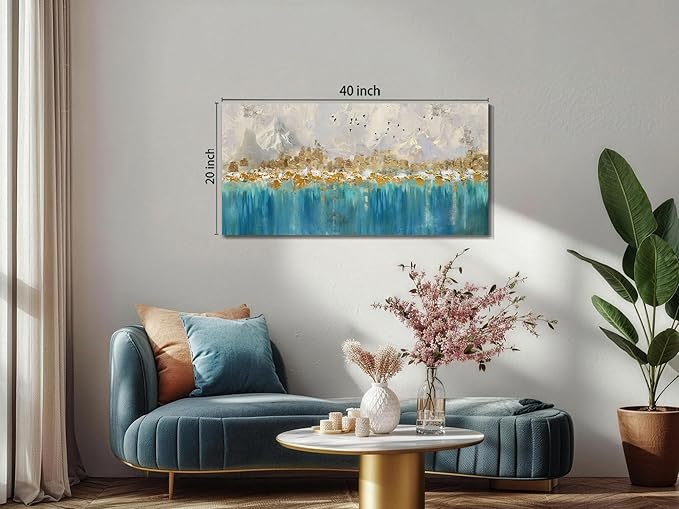 Arjun Abstract Canvas Wall Art for Mens Room, Gold Mountain Hand Painted Textured Living Room Wall Decor Picture, Large Bedroom Painting Artwork Framed Home Office Wall Decor 40"x20"