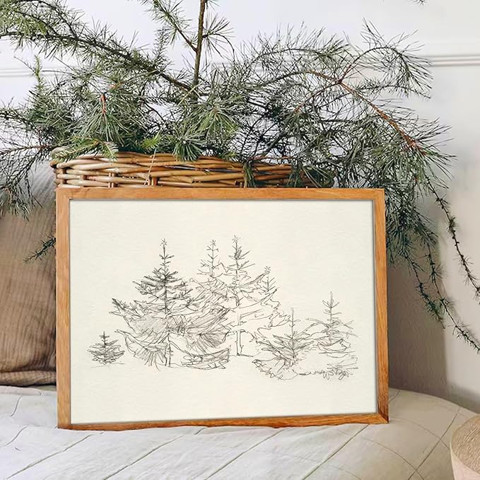 uniro Pine Tree Vintage Wall Art Gray Prints - Classical Naturalist Tree Landscape Print - Pine Trees Sketch Canvas Wall Art Decor Rustic Farmhouse Wall Decor - Minimalist Mid Century Wall Art Painting Picture Aesthetic for Bedroom Bathroom Living Room...