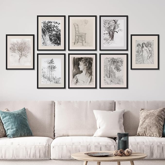 SIGNWIN Framed Poster Bathroom Decor, Wall Art Room Decor Multicolor for Living Room, Bedroom, Office Black White Forest Landscape Female Portrait Vintage Illustrations Bohemian - 12"x16"x 8 Black