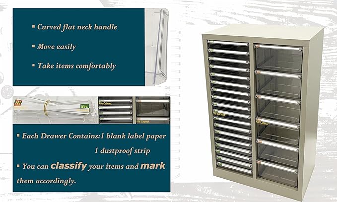 File Cabinet Parts Cabinet Plastic Drawer Storage with Clear Drawers 6 Large and 18 Small Combination for Documents Makeup Nail Salons Offices Bolts Nuts Legos Beads Lateral
