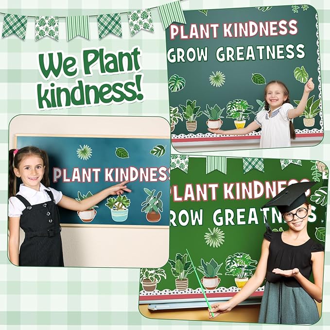 Qilery 50 Pcs Plant Bulletin Board Decoration Set Plant Kindness Grow Greatness Cutouts Positive Greenery Classroom Decor Growth Mindset Bulletin Board Kit for Elementary Middle School Teacher