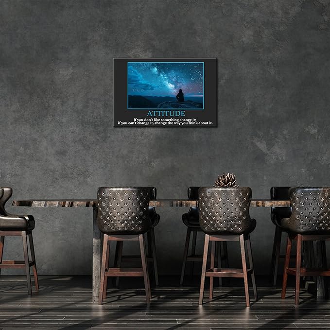 UZMKM - Inspirational Canvas Wall Art, ATTITUDE Mindset Quotes Waman Watch Star Picture Prints, Success Framed Company Poster, Positive Quotes Wall Painting for Home Office Workplace 28x40 Inch
