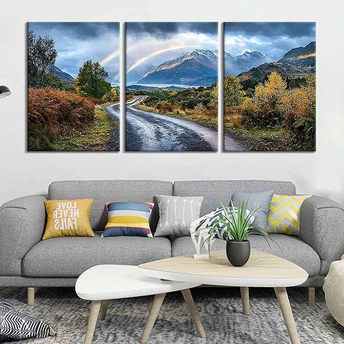Rainbow Landscape Wall Art Winter Mountain Forest Defoliation Beautiful Scenery Picture Print on Canvas Poster Painting for Modern Home Living Room Hotel Gym Hallway Ready to Hang [60''Wx28''H]