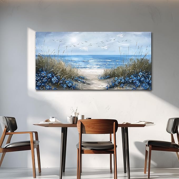 KELIYUAN Wall Art For Living Room Canvas Wall Decor For Bedroom Office Decorations Blue Ocean Wall Painting Sea Wave Pictures Artwork Modern Beach Posters Aesthetic Ready To Hang Home Decor 20"x40"