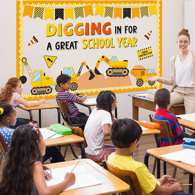 Construction Bulletin Board Welcome Classroom Decorations Motivational Paper Cutout Border Back to School Constructional Worker Poster Sign for Preschool Elementary Classroom Wall Party Supplies Decor