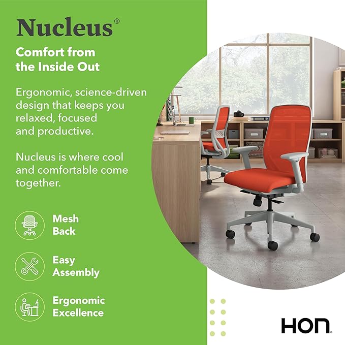HON Nucleus Task Chair, Spectrum Mesh, Standard Synchro-Tilt Control, Office Chair with Lumbar Support, Height and Width Adjustable Arms, Titanium Frame, Salamander