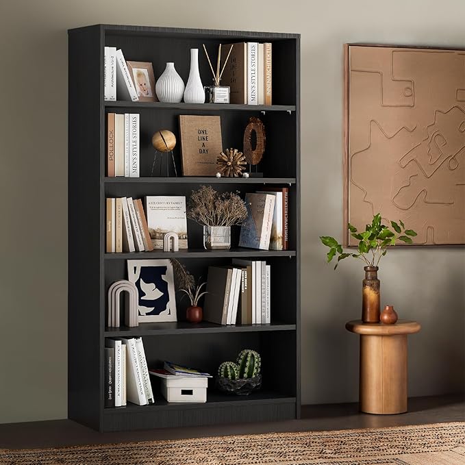 Soohow 5 Shelf Bookcase,60 Inch Wood Tall Bookshelves for Living Room,Grey