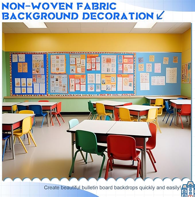 16 in x 40 Ft Fabric Bulletin Board Roll Classroom Non Woven Fabric Background Decorations Waterproof Wrinkle Resistant Bulletin Board for Back to School Wall Decor(Deep Bule,Pure)
