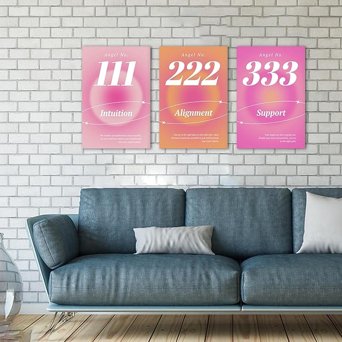 Colorful Gradient Aura Angel Numbers Poster Canvas Print Artwork Room Decor for Bedroom Aesthetic, 3 Piece Framed Inspirational Minimalist Art Paintings Decor for Bedroom Office 16"x24" x 3 Pcs