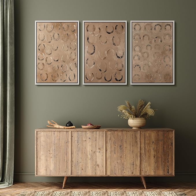 MUDECOR Framed Wall Art Print Set Western Decor Horseshoes Pattern Rustic Neutral Illustrations Modern Art Boho Decorative Colorful Chic for Living Room, Bedroom, Office - 16"x24"x3 WHITE