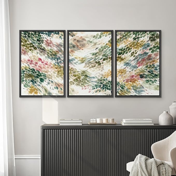 SIGNWIN Framed Canvas Print Wall Art Set Colorful Botanical Watercolor Brush Abstract Illustrations Modern Art Decorative Boho Relax/Zen Nordic for Living Room, Bedroom, Office - 16"x24"x3 Black