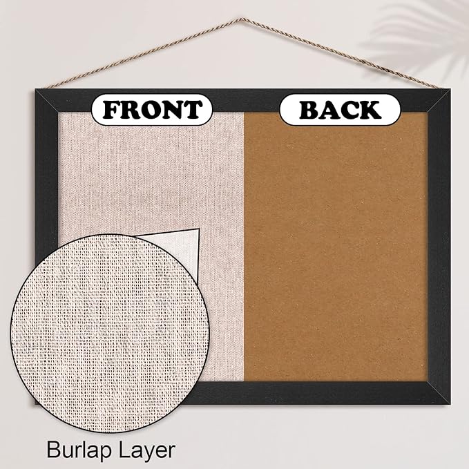 Teling 6 Pack Wood Bulletin Boards with Linen 12''x 16'' Cork Board for Walls with 60 Pushpin Decorative Wood Framed Display for Classroom School Office Bedroom (Black)