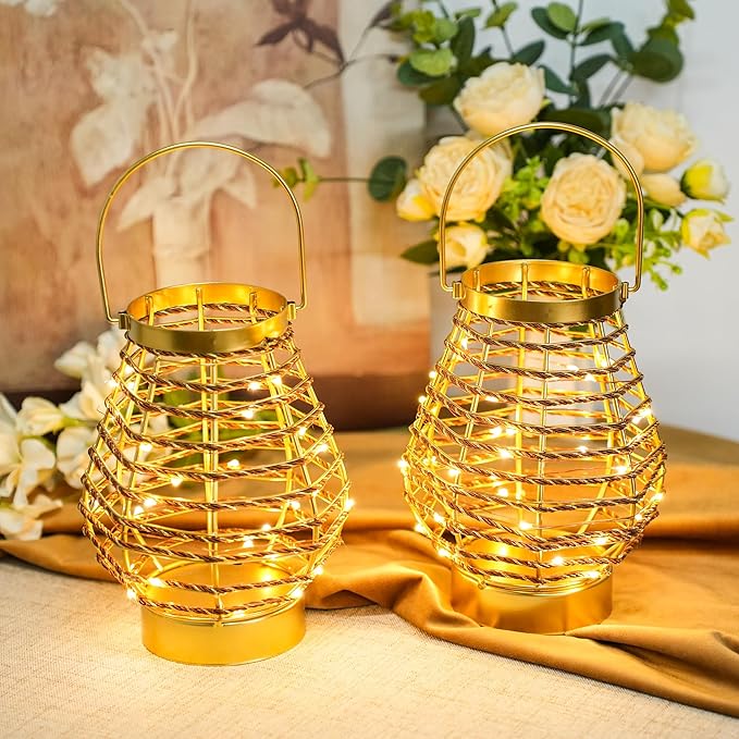 Set of 12 Metal Cordless Table Lamp 8 "H Metal Cage LED Cage Lamp with 6-Hour Timer, Vintage Decorative Fairy Lights Lantern for Indoor/Outdoor Bedrooms Weddings Parties Patio Events