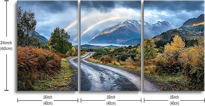 Winter Rainbow Canvas Wall Art Home Decor Landscape Poster Print Countryside Road Picture Painting Artwork for Bedroom Kitchen Office Farmhouse Wall Decoration Stretched and Framed [48''Wx24''H]