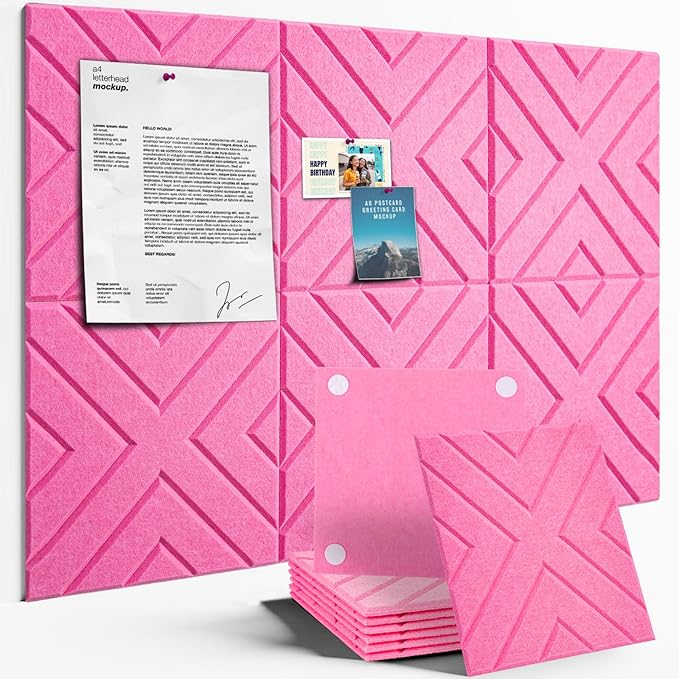 Large Cork Board Alternative - 6 Pack 36" x 24" Felt Wall Tiles with Safe Removable Adhesive Tabs, Pink Cork Boards for Walls Pin Board Bulletin Board Cork Board for Office