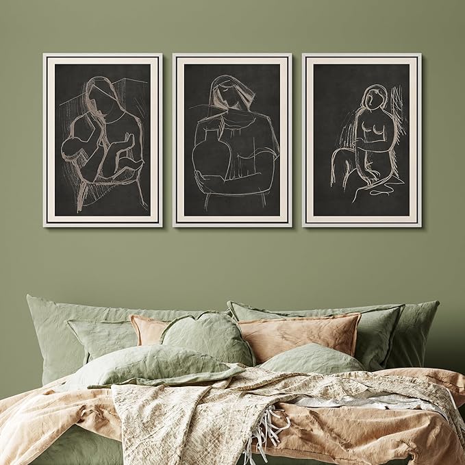 SIGNFORD Framed Wall Art Print Set Black Background Figurative Line Digital Art Modern Art Contemporary for Living Room, Bedroom, Office - 16"x24"x3 WHITE