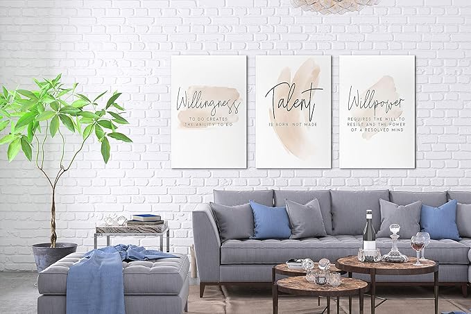 SHMAO Office Canvas Wall Art Motivational Wall Decor, 3 Piece Willingness Talent Willpower Pictures for Office Wall Decor Women Inspirational Framed Artwork Home Office Decor 20”x30”x3 Panels
