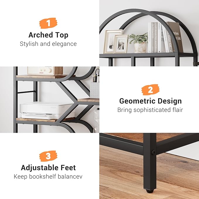 IDEALHOUSE Bookshelf 6 Tier Arched Bookcase 81.7in Tall Display Racks Geometric Open Storage Shelf Unique Book Rack Metal Frame Large Modern Book Shelf for Bedroom, Living Room, Home Office