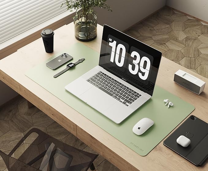 RENMTURE Double-Sided Two-Tone Faux Leather Desk mat Desktop Organization and Accessories Home and Office Large Mouse pad Game and Work (Matcha Green/Lavender Purple, 32"x16")