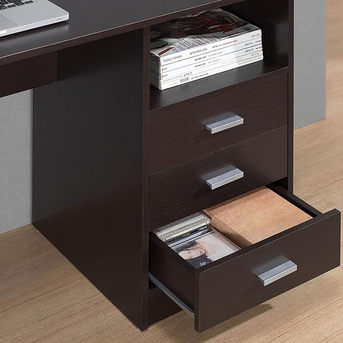 Techni Mobili 51" Classic Computer Desk with Drawers, 3-Drawer Home Office Desk with Storage (Brown)