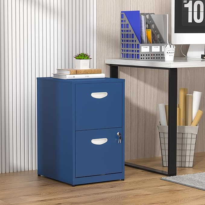 2 Drawer File Cabinet with Lock,Blue Small Filing Cabinet for Home Office,Metal Vertical File Under Desk Cabinets for A4/Letter,Assembly Required