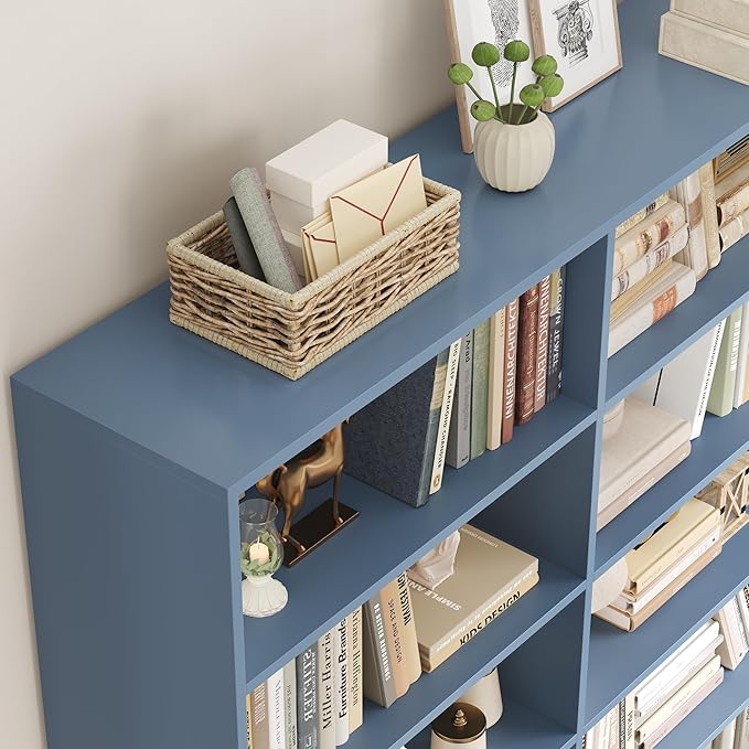 FACBOTALL 83.6" Tall Bookshelf and Bookcase, 7-Tier Extra Large Bookshelf with Double Storage, 14 Open Display Shelves for Home Office, Study and Living Room, Blue