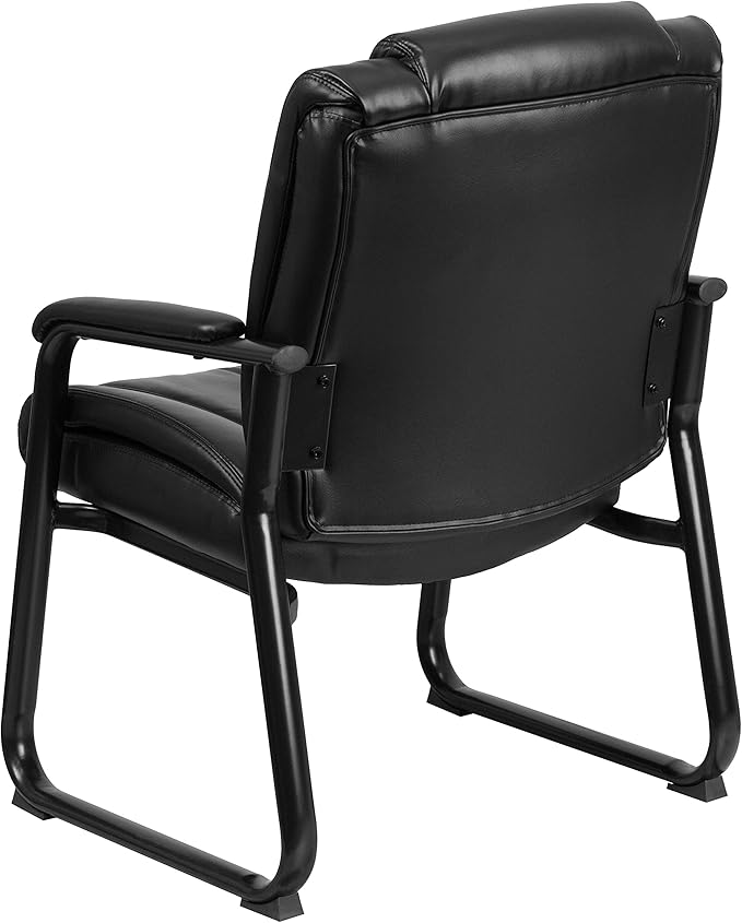 Flash Furniture LeatherSoft Executive Reception Chair with Padded Armrests and Sled Base, Upholstered Side Chair for Living Room or Office, Black