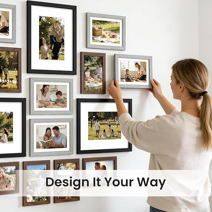 upsimples 19 Pack Picture Frames Collage Wall Decor for Mounting or Tabletop Display, Photo Gallery Frame Set for Family, Multi Sizes Including 8x10, 5x7, 4x6, Black Gray Brown