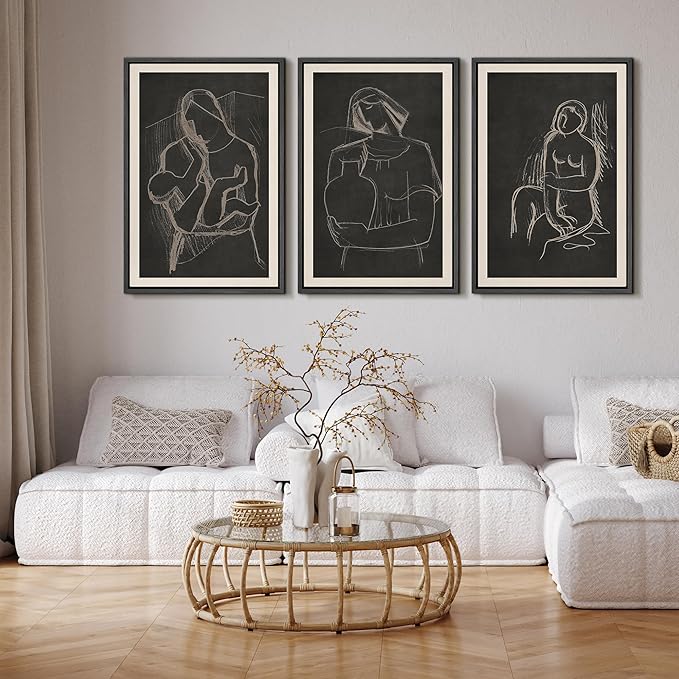 SIGNFORD Framed Wall Art Print Set Black Background Figurative Line Digital Art Modern Art Contemporary for Living Room, Bedroom, Office - 16"x24"x3 BLACK
