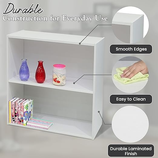 Kings Brand Furniture White Wood 2-Tier Shelf Bookcase Storage Organizer