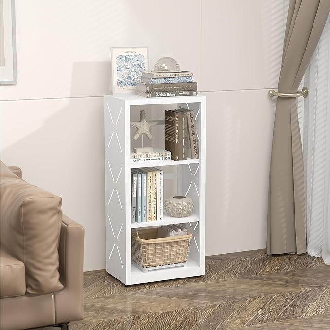 3 Tier Bookshelf, 34"Tall Metal Bookcase with Adjustable Shelves, Modern Display Book Shelf, White Bookcase Shelf, Utility Shelf, Storage Shelves for Office, Living Room, Kitchen, Study-16"W
