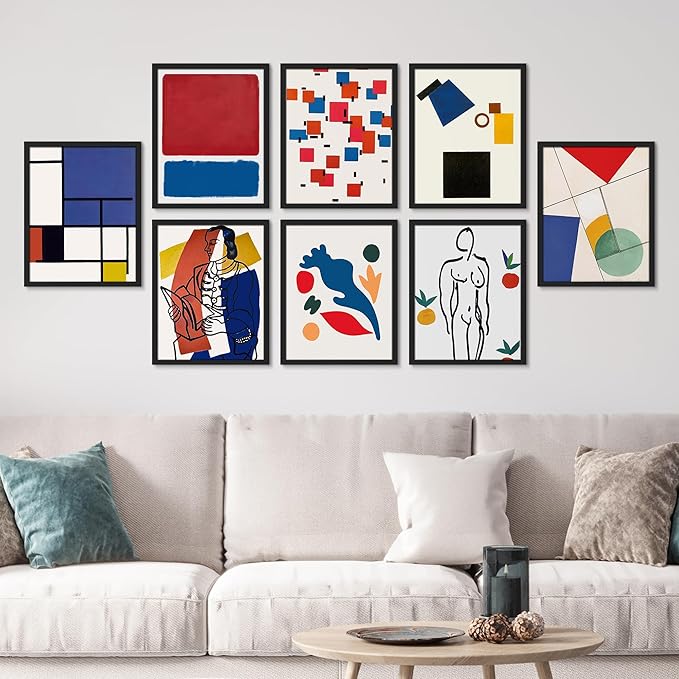 SIGNWIN Framed Poster Bathroom Decor, Wall Art Room Decor Multicolor for Living Room, Bedroom, Office Mondrian Color Block Matisse Nude Dancer Nature Abstract Shapes - 12"x16"x 8 Black