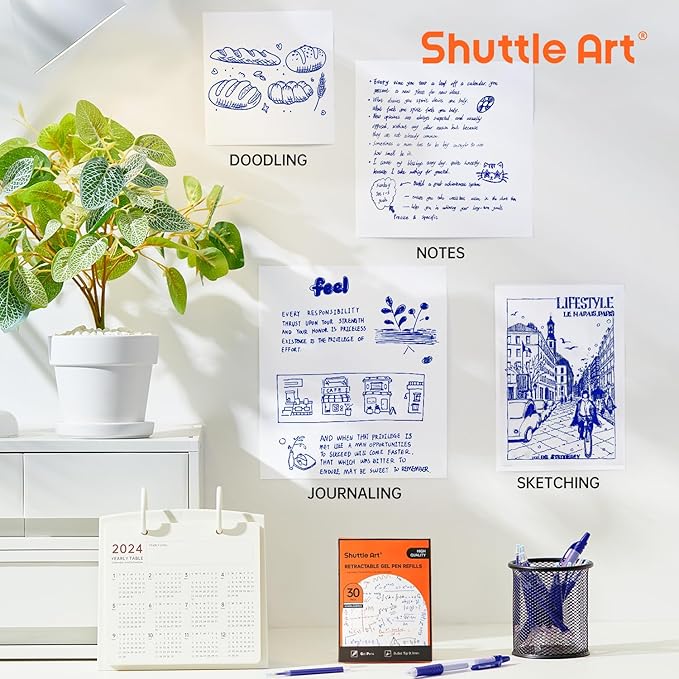 Shuttle Art Retractable Gel Pen Refills, 30 Pack Blue Rollerball Gel Ink Pens Refills, Bulk Set, 0.7mm Fine Point for Writing Journaling Taking Notes School Office Home