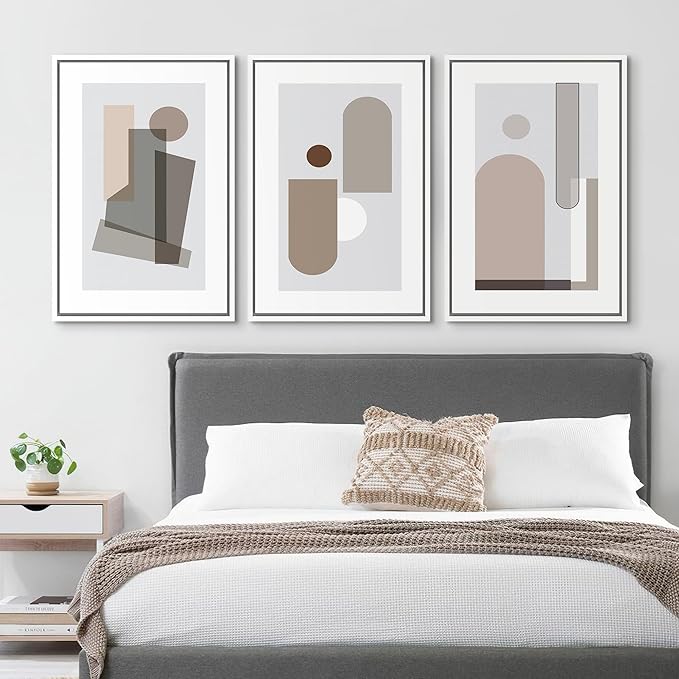 SIGNFORD Framed Wall Art Print Set Small & Large Transparent Polygons Abstract Shapes Digital Art Modern Art Contemporary Colorful for Living Room, Bedroom, Office - 24"x36"x3 White