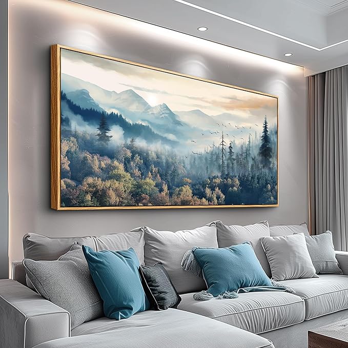 MHARTK66 Foggy Forest Trees Landscape Wall Painting - Large Art for Living Room, Bedroom, Office - Wood Framed Decor Canvas Prints Ready to Hang