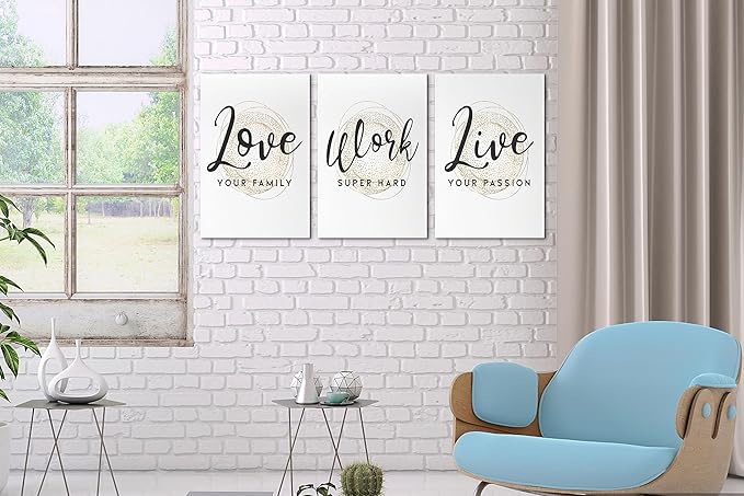 SHMAO Office Canvas Wall Art Motivational Wall Decor, 3 Piece Modern Love Work Live Print Pictures for Office Wall Decor Women Inspirational Framed Artwork Home Office Decor 12”x18”x3 Panels