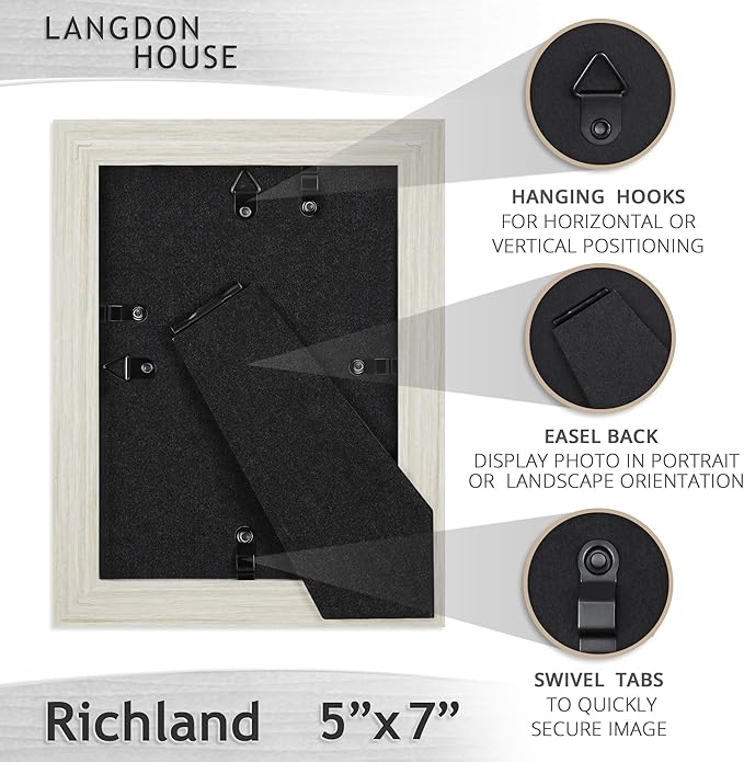Langdon House 5x7 Picture Frames (Almond White, 6 Pack) Woodgrain Style, Wall Mount or Table Top, Richland Collection