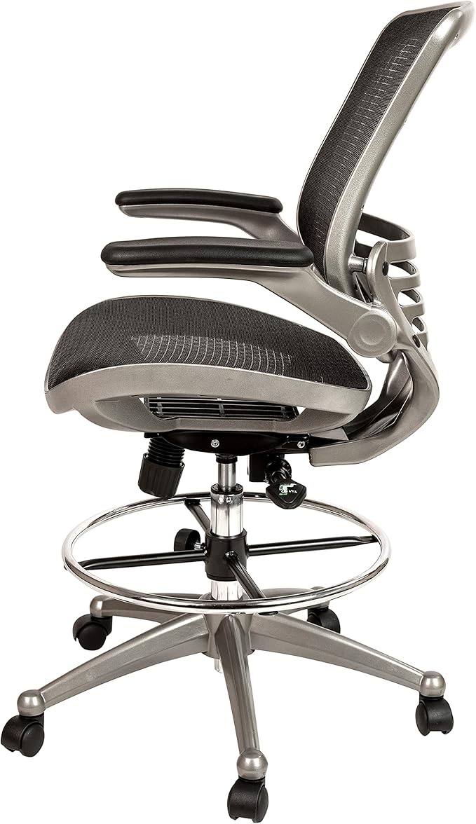 Flash Furniture Waylon Mid-Back Swivel Office Chair with Adjustable Foot Ring and Seat Height, Ergonomic Mesh Chair with Armrests, Black/Silver