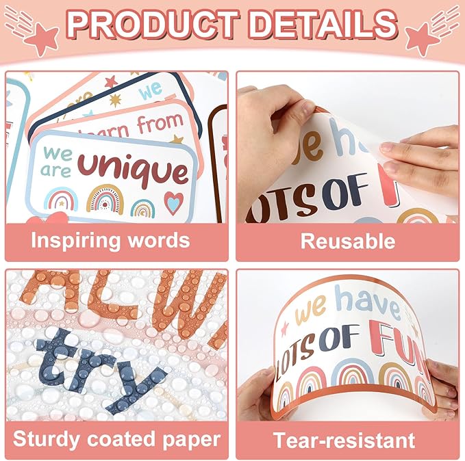 Boho Welcome Back to School Bulletin Board Classroom Decoration Boho Pastel Amazing Things Happen Here Bulletin Board Affirmation Station Positive Encouraging Paper Cutouts for School Class Wall Decor