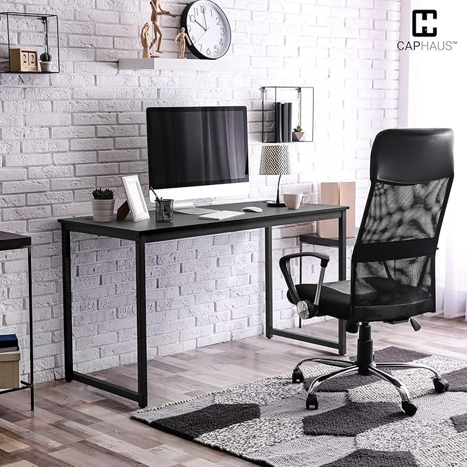 CAPHAUS 55 Inch Computer Desk, Home Office Desk, Modern Work Desk, Writing Desk for Small Space, Simple Desk for Home Use & Office, PC Table, Gaming Desk, Space-Saving Workstation, Black