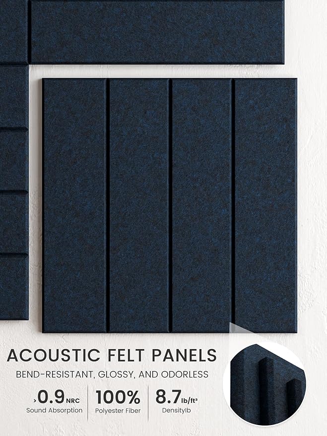 Bumusty Large Cork Board Alternative-36 x 24" Felt Bulletin Board Tiles, with 30 Pushpins, 40 Adhesive Tabs, 6-Pack Slat Wall Paneling, Cork Boards for Office Push Pin Board Felt Board-Carbon Blue