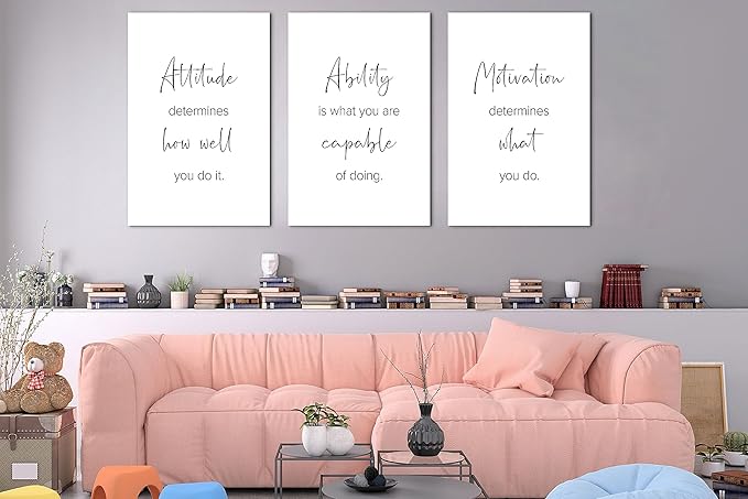 SHMAO Office Canvas Wall Art Motivational Wall Decor, 3 Piece Modern Positive Quotes Print Pictures for Office Wall Decor Women Inspirational Framed Artwork Home Office Decor 20”x30”x3 Panels