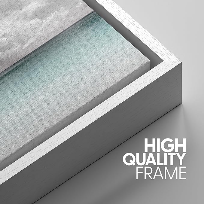 SIGNWIN 3 Piece Framed Canvas Wall Art Clouds Above The Blue Ocean Nature Wilderness Illustrations Abstract Traditional Relax/Calm Home Artwork Decoration for Living Room,Bedroom - 24"x36"x3 White